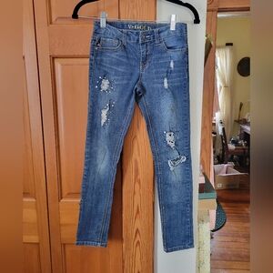 Girl's Vigold Distressed Holey Sequin Skinny Blue Jeans 10